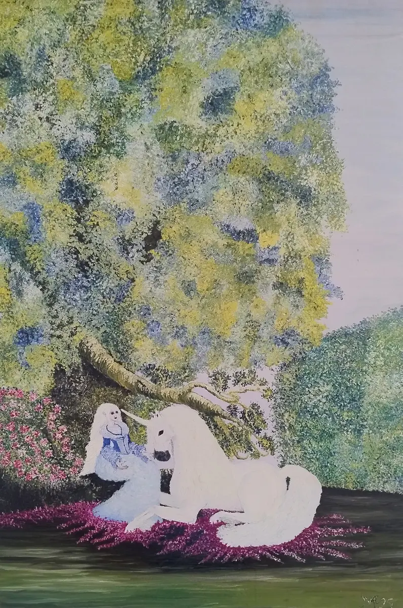 The Lady and the Unicorn by Malouca Metthe - Olja - Impressionism - 60×80 cm av Ateliemaloucametthe