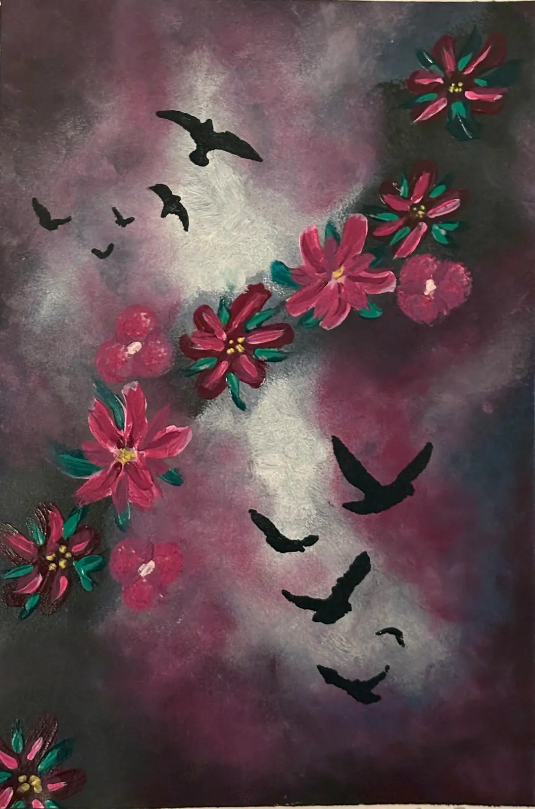 Nattflykt - Akryyli taiteilija Ann-Christin (Acmpainting) Martinsson