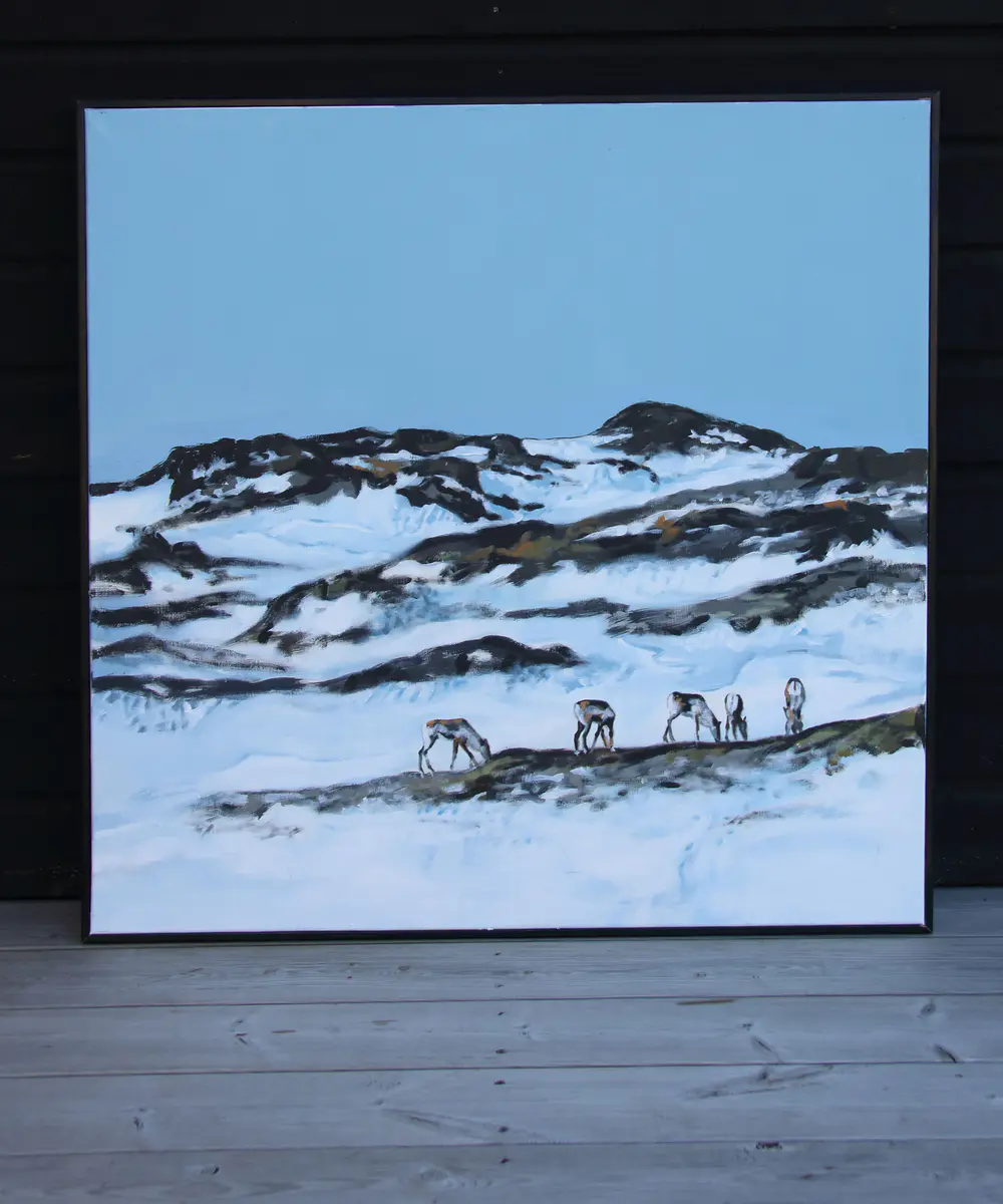 Renar i fjällen – Acrylic – 82×82 cm by Jesica Selberg
