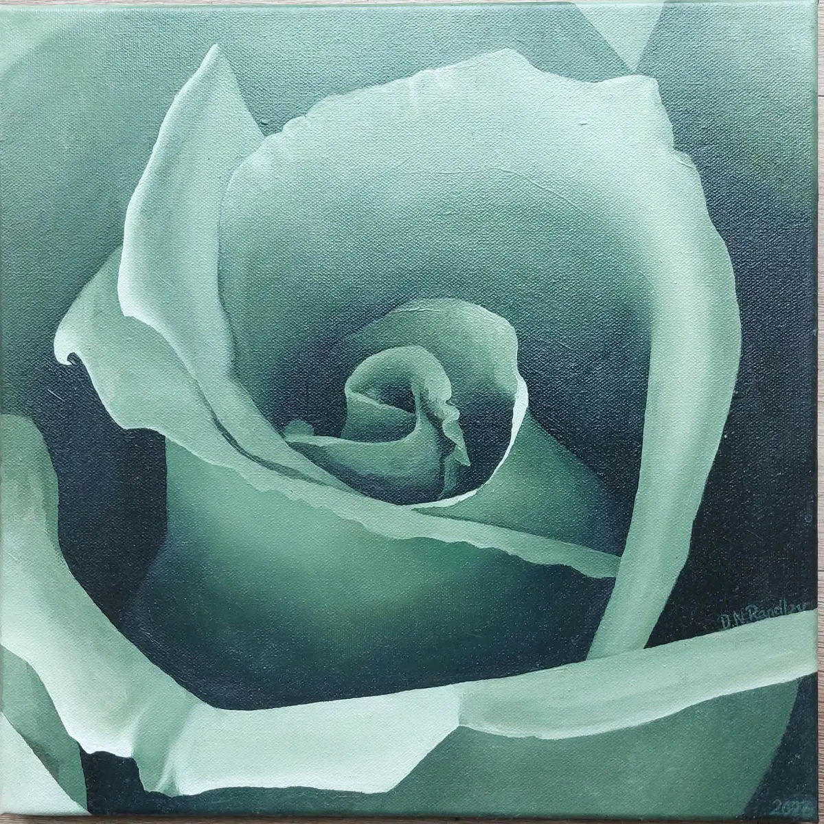 Grøn Rose - Olja - Realism - 40×40 cm av Ditte Randløv