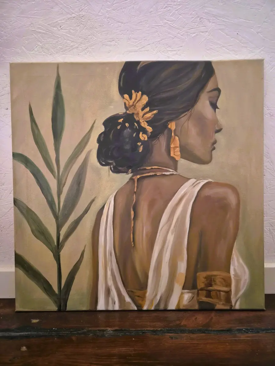 Gilded Grace - Olja - Figurative - 50×50 cm av Lisa Lithman