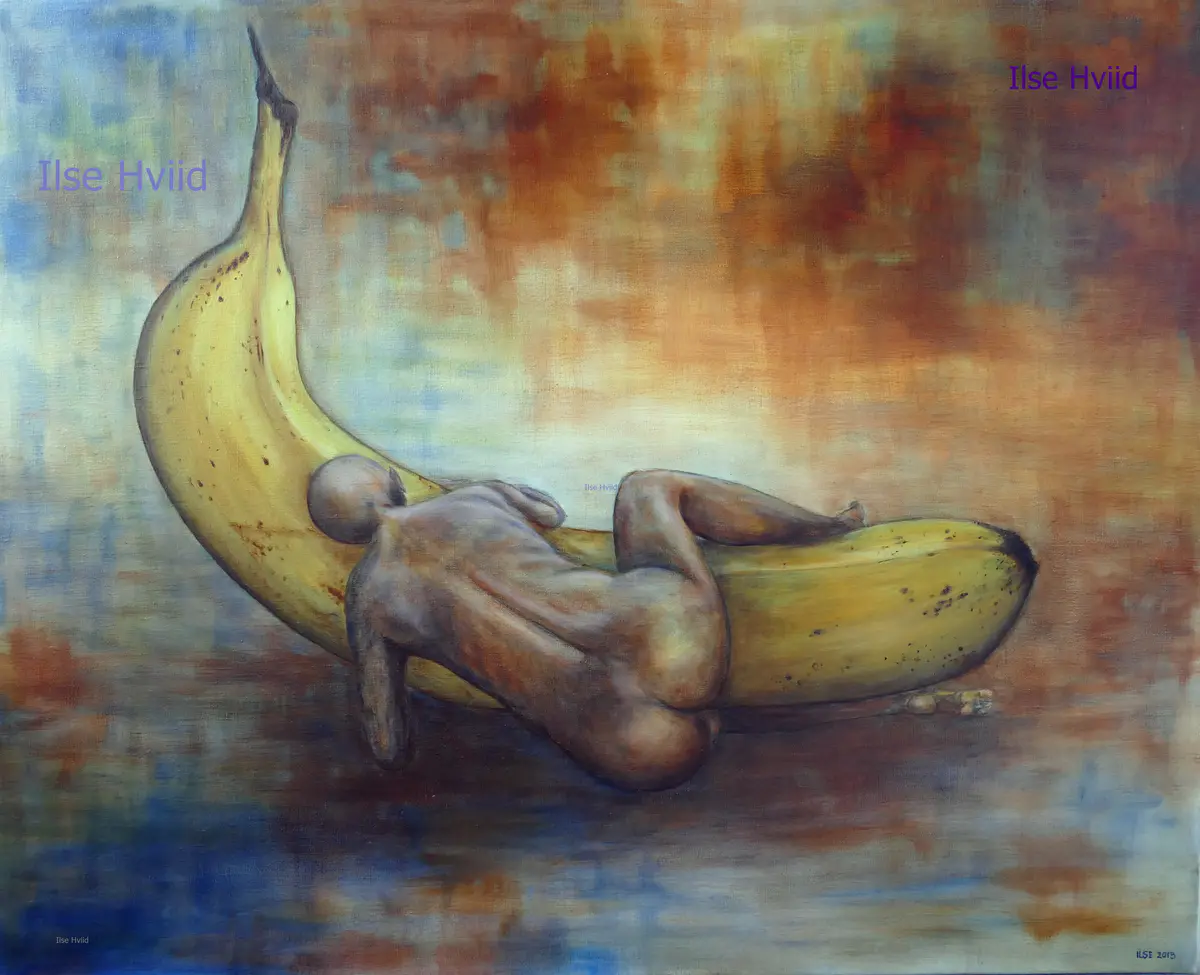 Banankontakt - Olja - Surrealism - 100×80 cm av Ilse Hviid