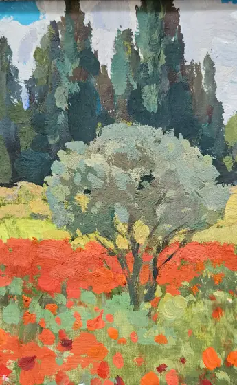 Olive Trees and Poppy Bloom/ Framed thumbnail 5