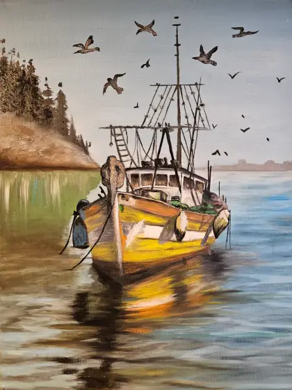 Fiskebåt i Morgondimma thumbnail 2