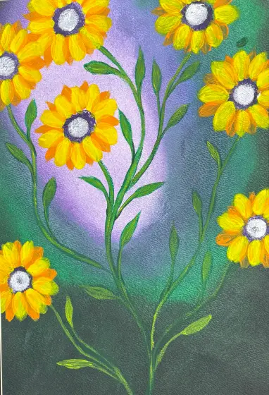 Gula blommor på kvist - Acryl door Ann-Christin (Acmpainting) Martinsson
